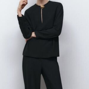 Zara Black Tear Drop Button Blouse Sz Small  NWT